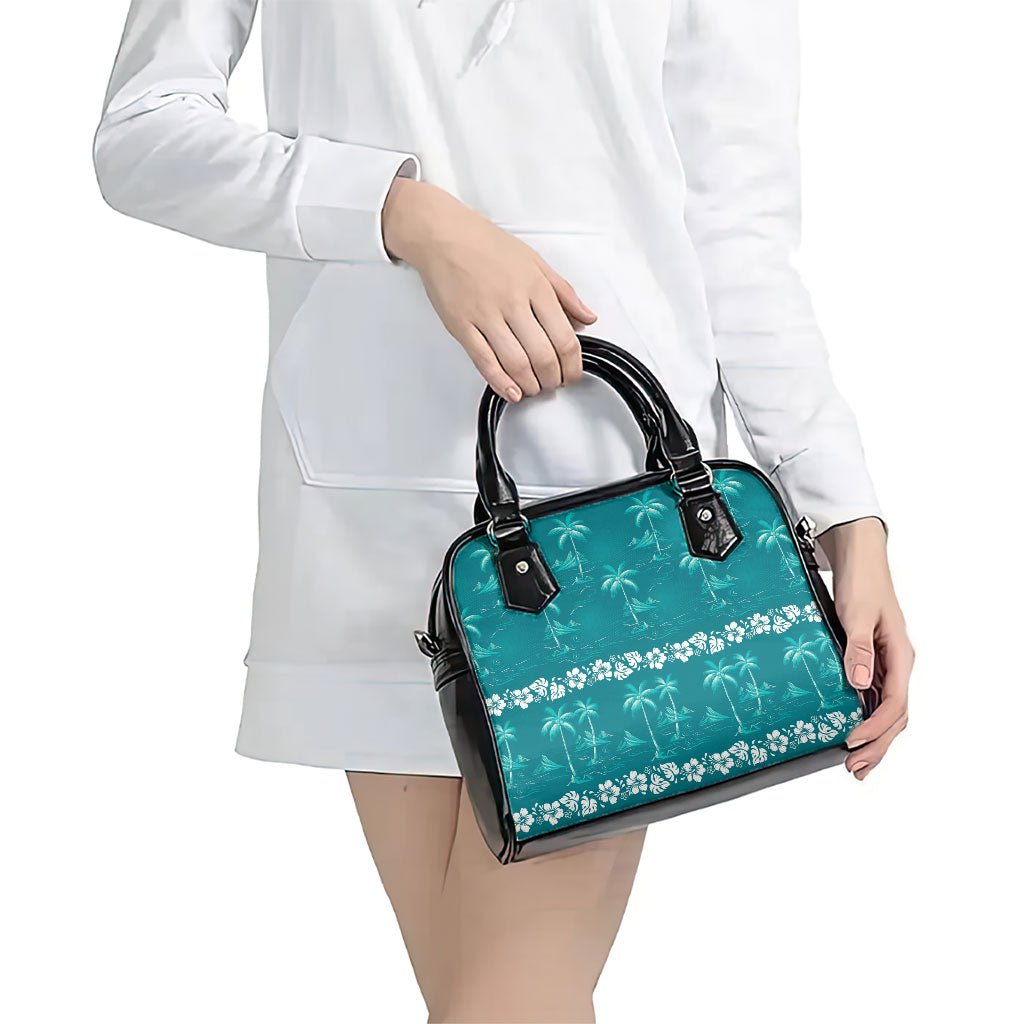 Cyan Hawaii Palm Tree Hibiscus Shoulder Handbag Fantasy Summer Vibe