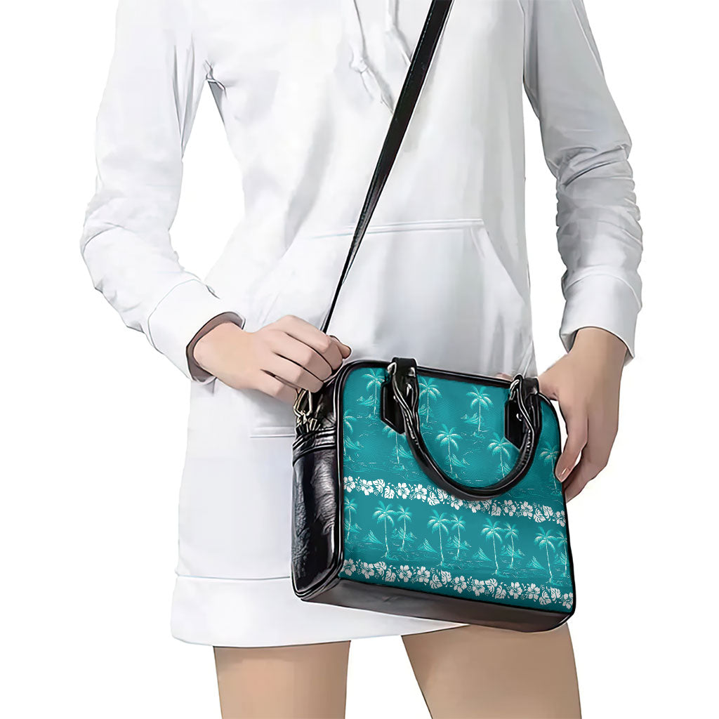Cyan Hawaii Palm Tree Hibiscus Shoulder Handbag Fantasy Summer Vibe