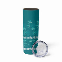Cyan Hawaii Palm Tree Hibiscus Skinny Tumbler Fantasy Summer Vibe