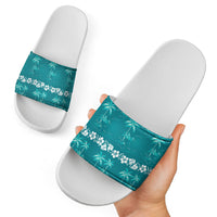 Cyan Hawaii Palm Tree Hibiscus Slide Sandals Fantasy Summer Vibe