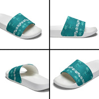 Cyan Hawaii Palm Tree Hibiscus Slide Sandals Fantasy Summer Vibe