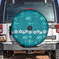 Cyan Hawaii Palm Tree Hibiscus Spare Tire Cover Fantasy Summer Vibe