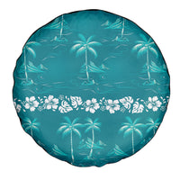 Cyan Hawaii Palm Tree Hibiscus Spare Tire Cover Fantasy Summer Vibe