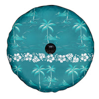 Cyan Hawaii Palm Tree Hibiscus Spare Tire Cover Fantasy Summer Vibe