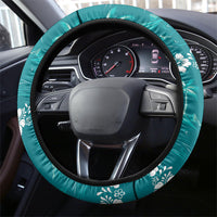 Cyan Hawaii Palm Tree Hibiscus Steering Wheel Cover Fantasy Summer Vibe