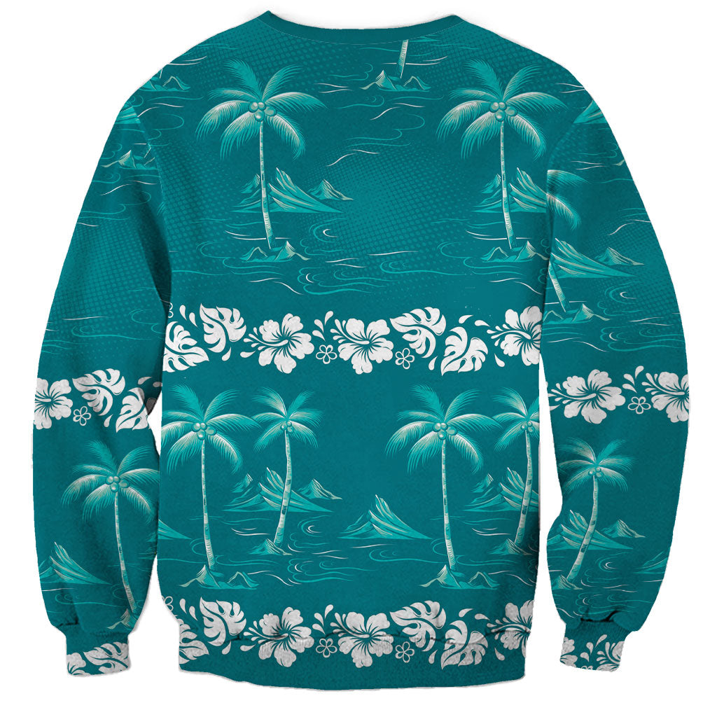 Cyan Hawaii Palm Tree Hibiscus Sweatshirt Fantasy Summer Vibe