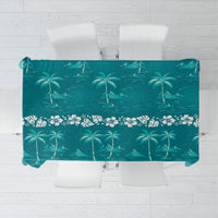 Cyan Hawaii Palm Tree Hibiscus Tablecloth Fantasy Summer Vibe