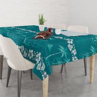 Cyan Hawaii Palm Tree Hibiscus Tablecloth Fantasy Summer Vibe
