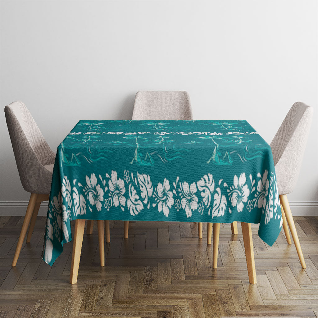 Cyan Hawaii Palm Tree Hibiscus Tablecloth Fantasy Summer Vibe