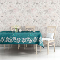 Cyan Hawaii Palm Tree Hibiscus Tablecloth Fantasy Summer Vibe