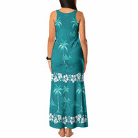 Cyan Hawaii Palm Tree Hibiscus Tank Maxi Dress Fantasy Summer Vibe