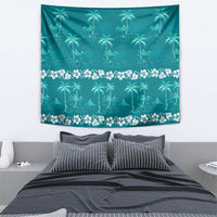Cyan Hawaii Palm Tree Hibiscus Tapestry Fantasy Summer Vibe