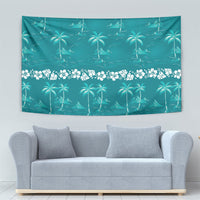 Cyan Hawaii Palm Tree Hibiscus Tapestry Fantasy Summer Vibe