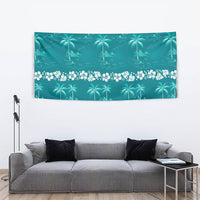 Cyan Hawaii Palm Tree Hibiscus Tapestry Fantasy Summer Vibe