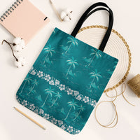 Cyan Hawaii Palm Tree Hibiscus Tote Bag Fantasy Summer Vibe