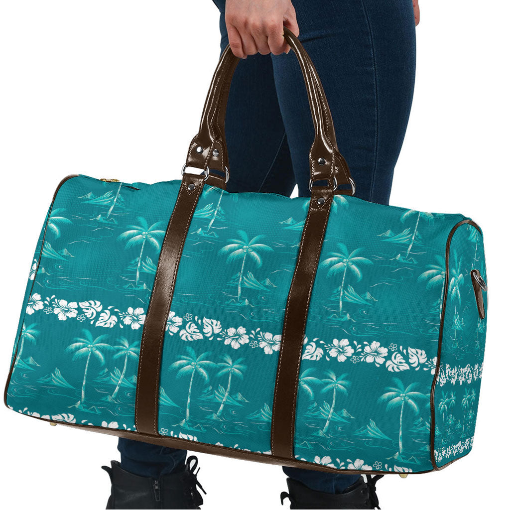 Cyan Hawaii Palm Tree Hibiscus Travel Bag Fantasy Summer Vibe