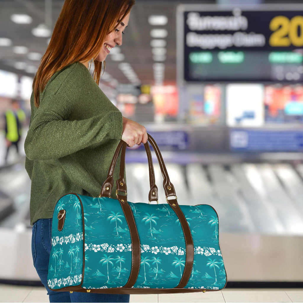 Cyan Hawaii Palm Tree Hibiscus Travel Bag Fantasy Summer Vibe
