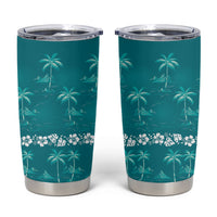 Cyan Hawaii Palm Tree Hibiscus Tumbler Cup Fantasy Summer Vibe