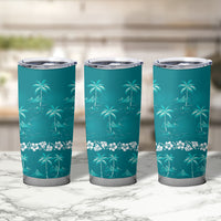 Cyan Hawaii Palm Tree Hibiscus Tumbler Cup Fantasy Summer Vibe