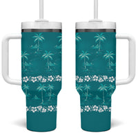 Cyan Hawaii Palm Tree Hibiscus Tumbler With Handle Fantasy Summer Vibe