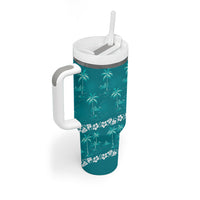 Cyan Hawaii Palm Tree Hibiscus Tumbler With Handle Fantasy Summer Vibe