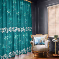 Cyan Hawaii Palm Tree Hibiscus Window Curtain Fantasy Summer Vibe