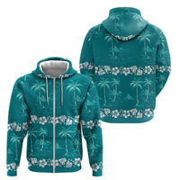 Cyan Hawaii Palm Tree Hibiscus Zip Hoodie Fantasy Summer Vibe
