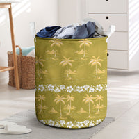 Yellow Hawaii Palm Tree Hibiscus Laundry Basket Fantasy Summer Vibe