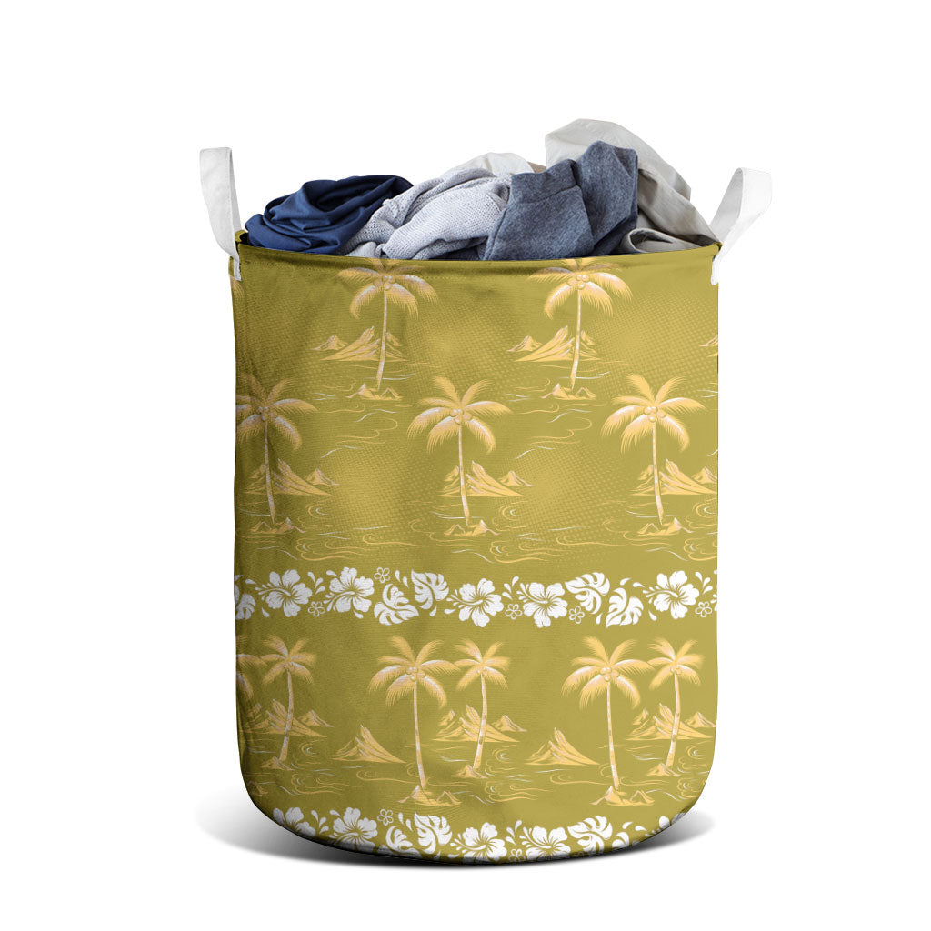 Yellow Hawaii Palm Tree Hibiscus Laundry Basket Fantasy Summer Vibe