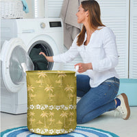 Yellow Hawaii Palm Tree Hibiscus Laundry Basket Fantasy Summer Vibe