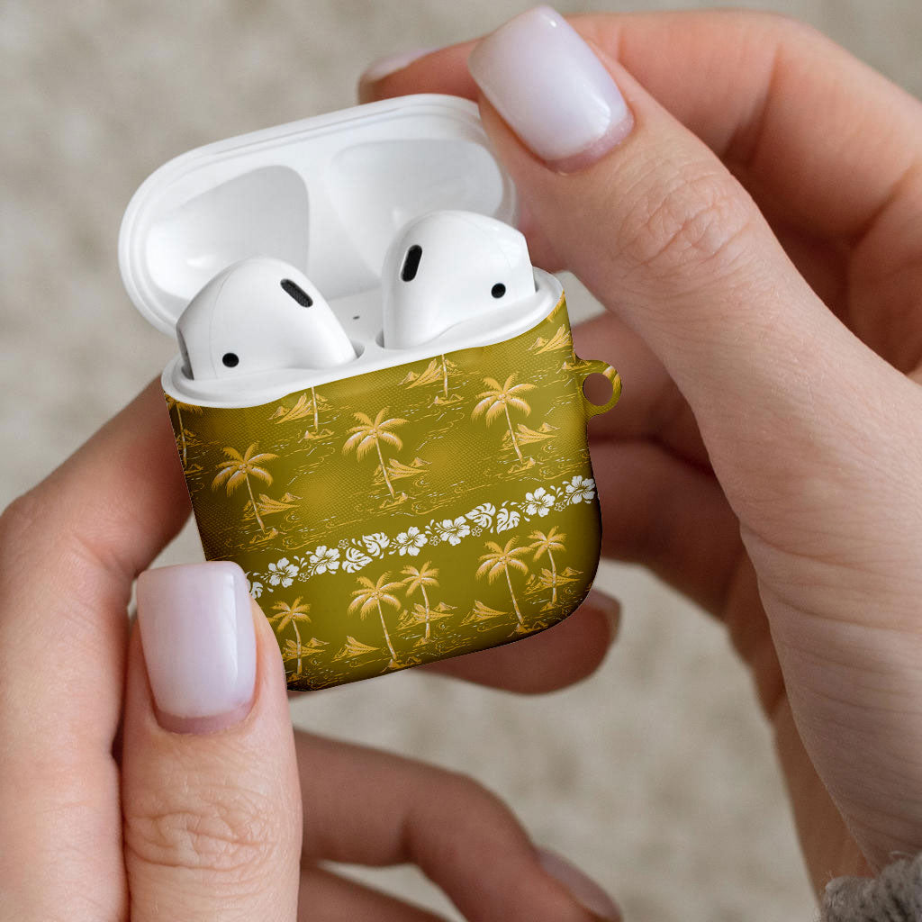 Yellow Hawaii Palm Tree Hibiscus AirPods Case Fantasy Summer Vibe