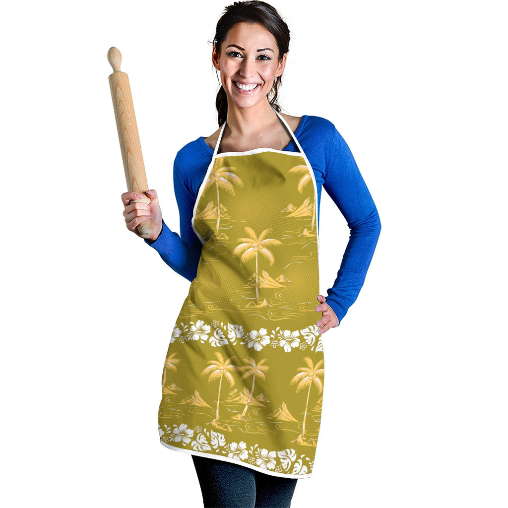 Yellow Hawaii Palm Tree Hibiscus Apron Fantasy Summer Vibe