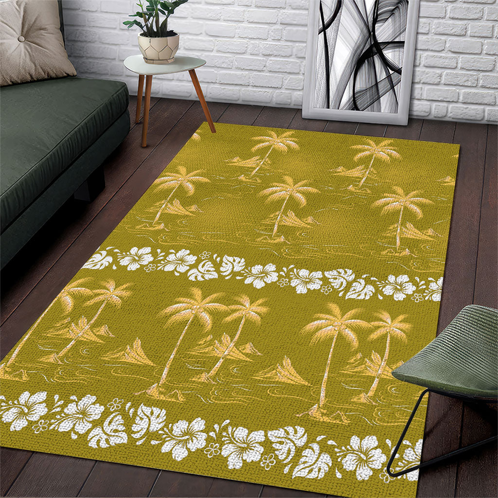 Yellow Hawaii Palm Tree Hibiscus Area Rug Fantasy Summer Vibe