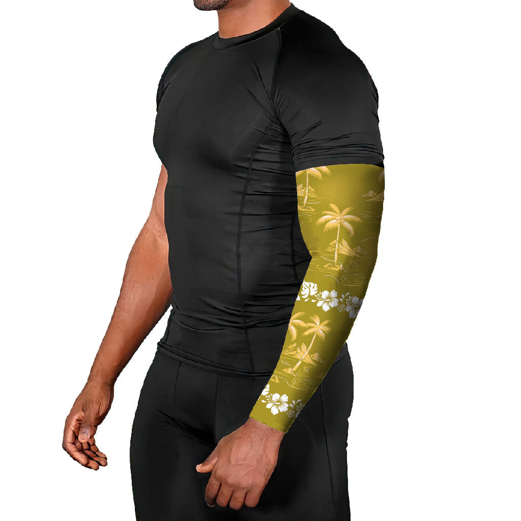 Yellow Hawaii Palm Tree Hibiscus Arm Sleeves Fantasy Summer Vibe