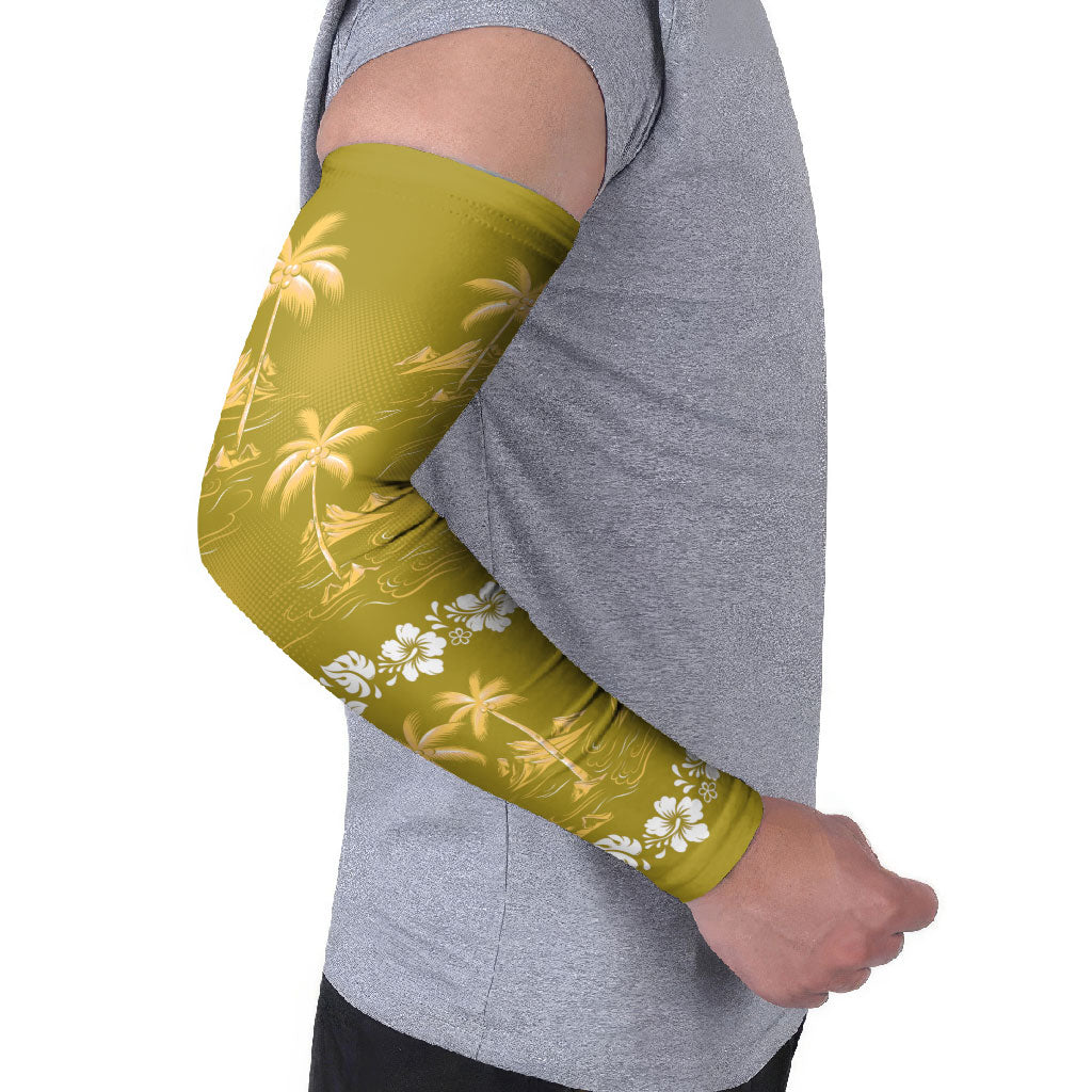 Yellow Hawaii Palm Tree Hibiscus Arm Sleeves Fantasy Summer Vibe
