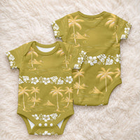 Yellow Hawaii Palm Tree Hibiscus Baby Onesie Fantasy Summer Vibe