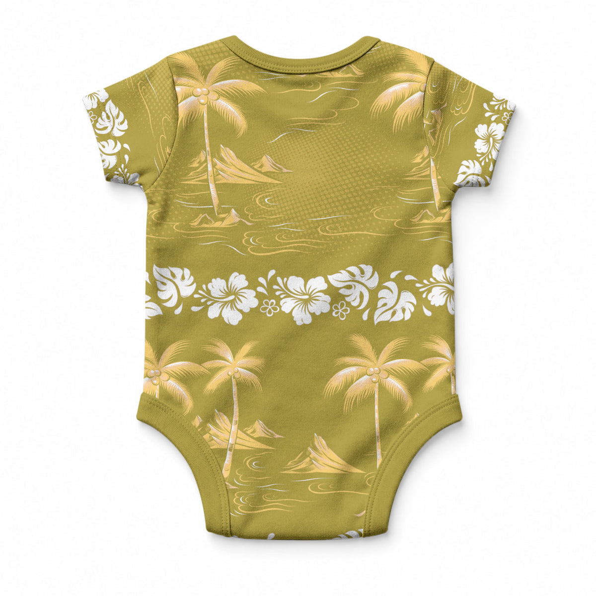 Yellow Hawaii Palm Tree Hibiscus Baby Onesie Fantasy Summer Vibe