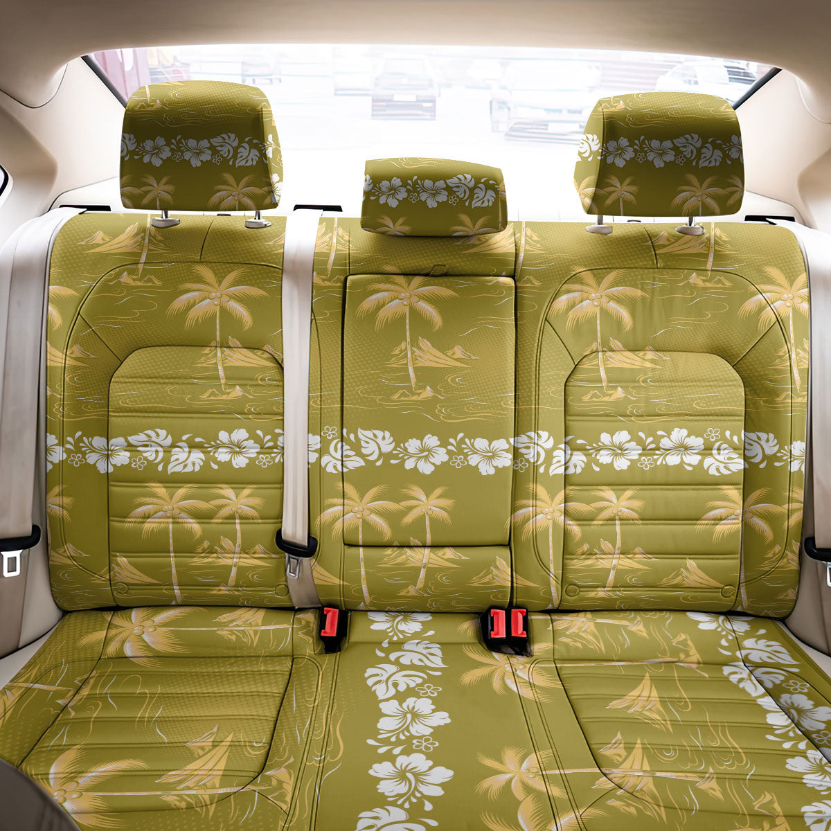 Yellow Hawaii Palm Tree Hibiscus Back Car Seat Cover Fantasy Summer Vibe