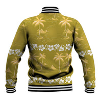Yellow Hawaii Palm Tree Hibiscus Baseball Jacket Fantasy Summer Vibe