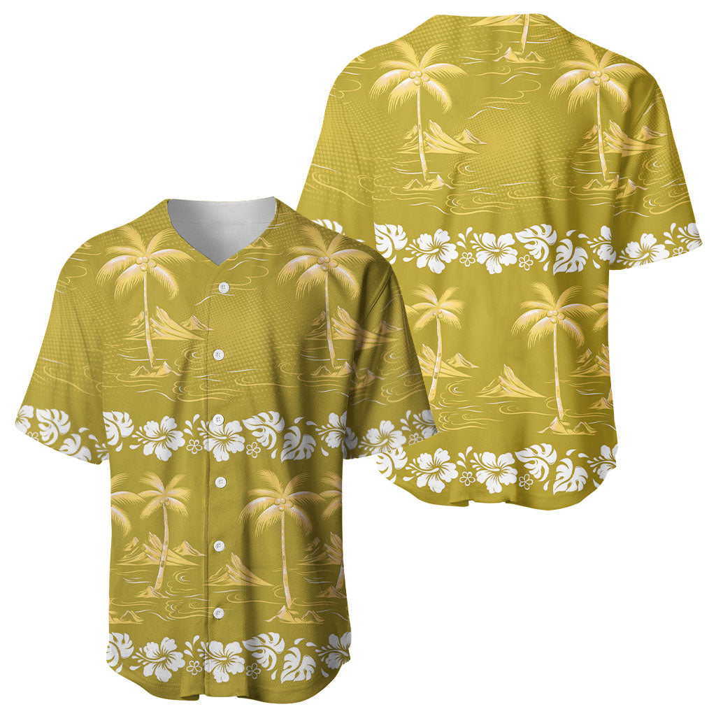 Yellow Hawaii Palm Tree Hibiscus Baseball Jersey Fantasy Summer Vibe