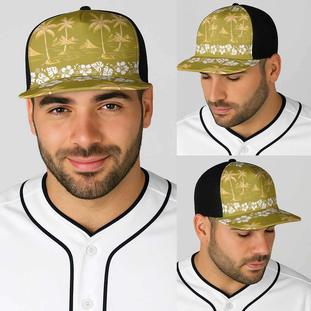 Yellow Hawaii Palm Tree Hibiscus Baseball Net Cap Fantasy Summer Vibe