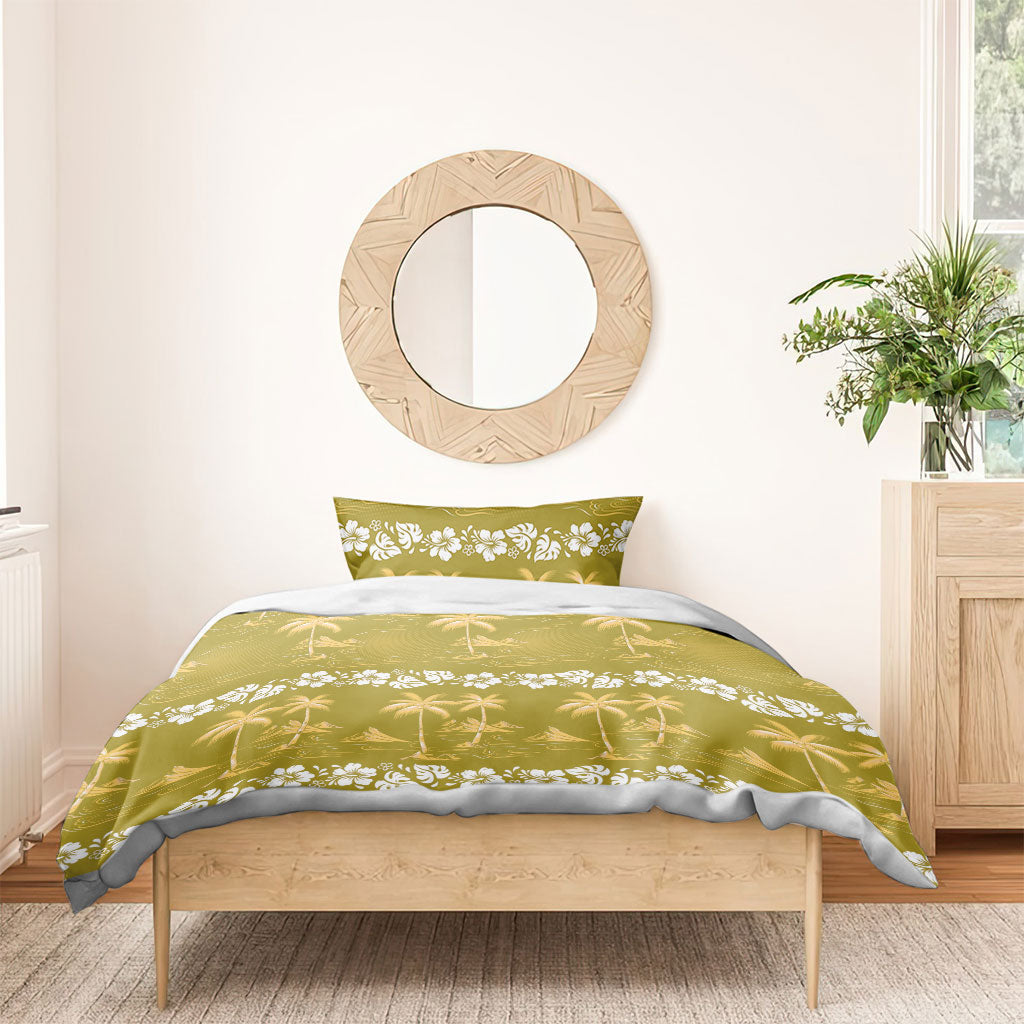 Yellow Hawaii Palm Tree Hibiscus Bedding Set Fantasy Summer Vibe