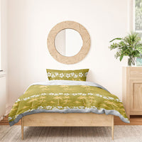 Yellow Hawaii Palm Tree Hibiscus Bedding Set Fantasy Summer Vibe
