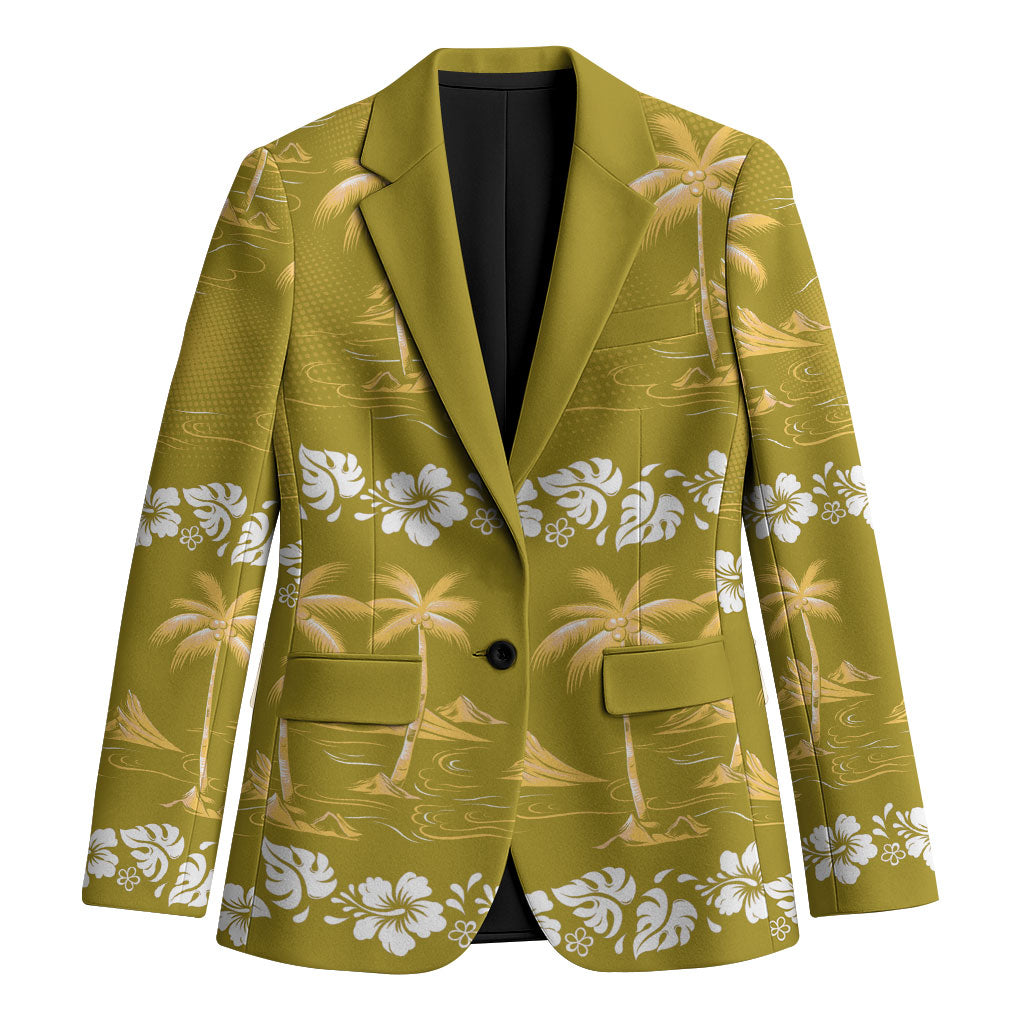 Yellow Hawaii Palm Tree Hibiscus Blazer Fantasy Summer Vibe