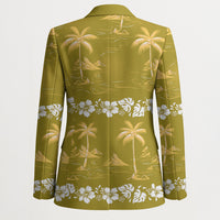 Yellow Hawaii Palm Tree Hibiscus Blazer Fantasy Summer Vibe