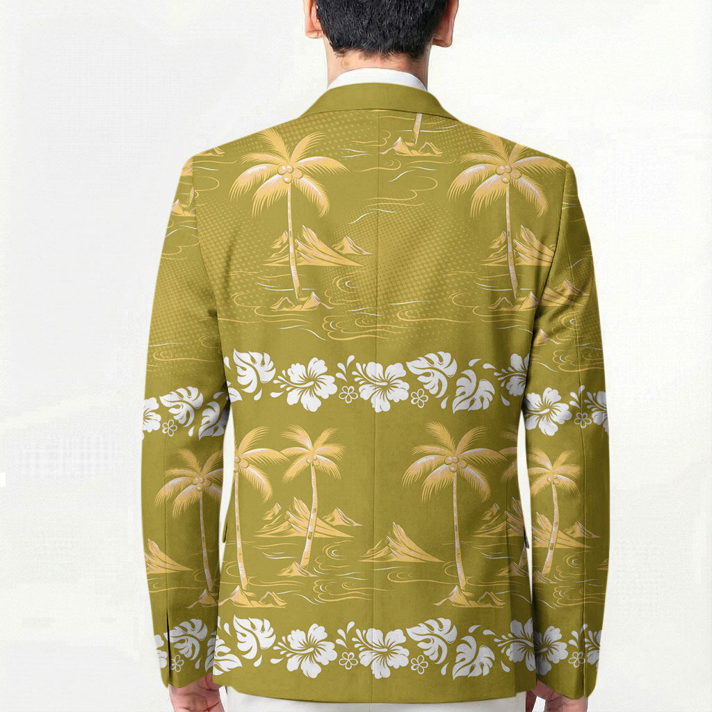 Yellow Hawaii Palm Tree Hibiscus Blazer Fantasy Summer Vibe