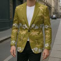 Yellow Hawaii Palm Tree Hibiscus Blazer Fantasy Summer Vibe