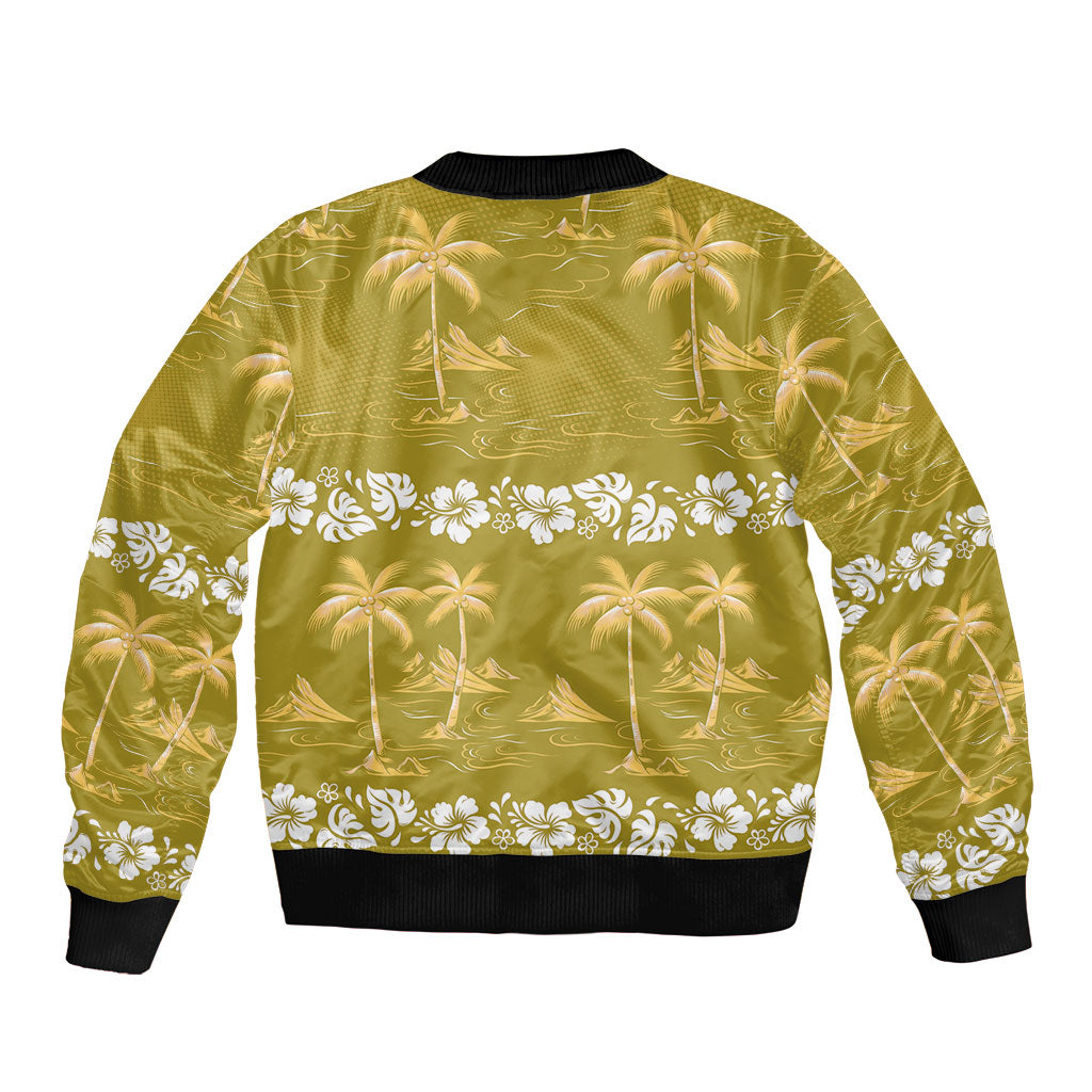 Yellow Hawaii Palm Tree Hibiscus Bomber Jacket Fantasy Summer Vibe