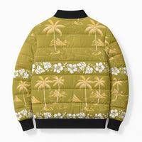 Yellow Hawaii Palm Tree Hibiscus Bomber Puffer Jacket Fantasy Summer Vibe