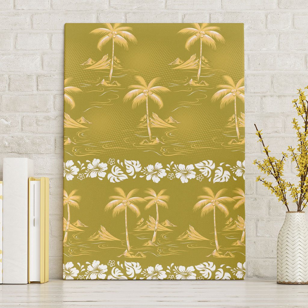 Yellow Hawaii Palm Tree Hibiscus Canvas Wall Art Fantasy Summer Vibe